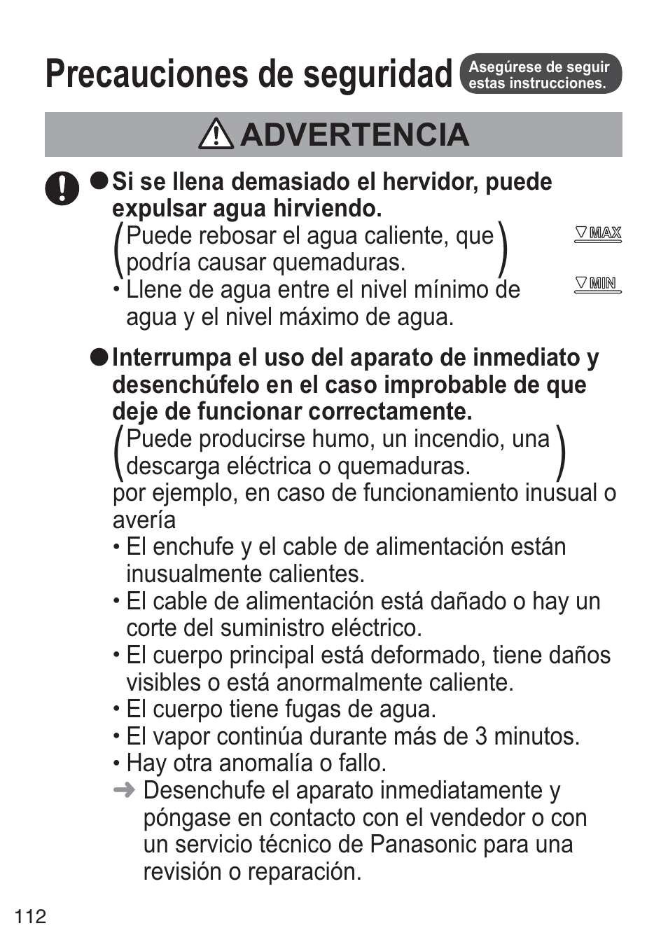 Precauciones de seguridad, Advertencia | Panasonic NCZK1VXE User Manual | Page 112 / 128
