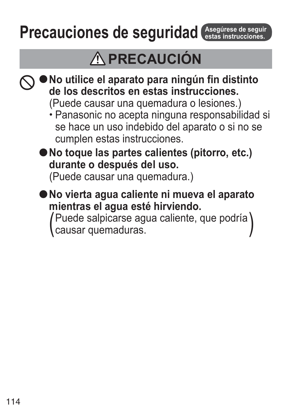 Precauciones de seguridad, Precaución | Panasonic NCZK1VXE User Manual | Page 114 / 128