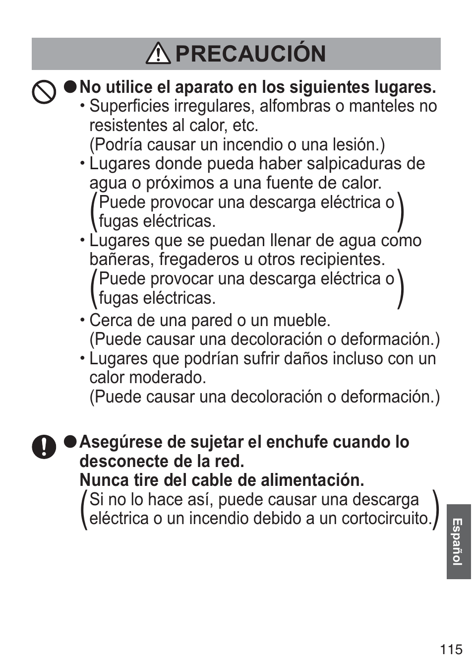 Precaución | Panasonic NCZK1VXE User Manual | Page 115 / 128