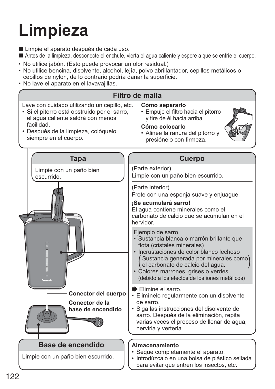 Limpieza | Panasonic NCZK1VXE User Manual | Page 122 / 128