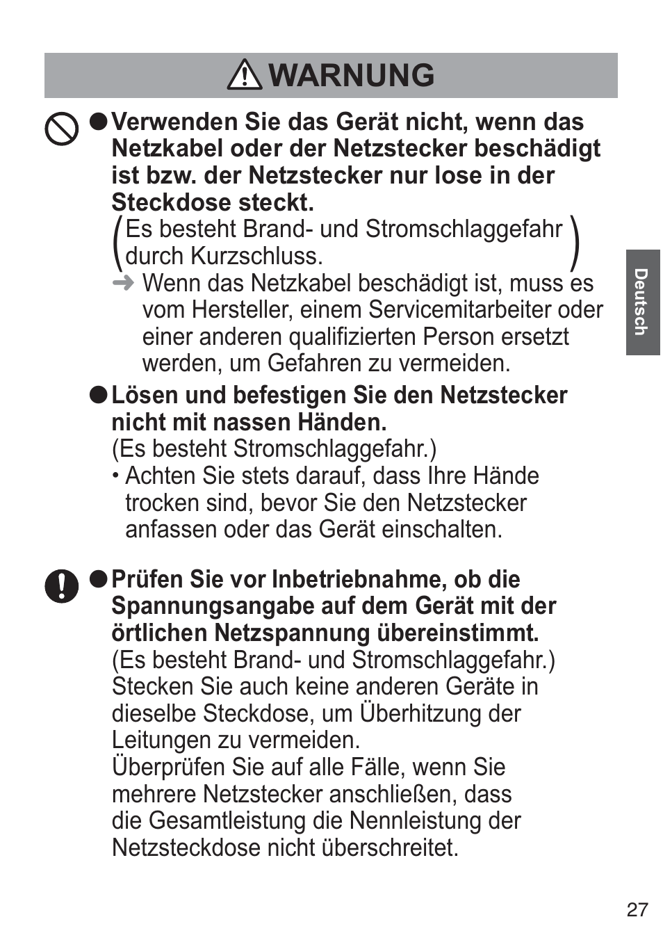Warnung | Panasonic NCZK1VXE User Manual | Page 27 / 128