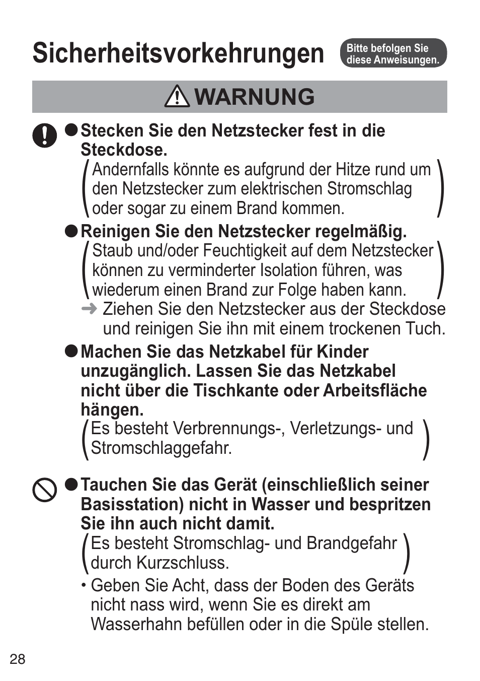Sicherheitsvorkehrungen | Panasonic NCZK1VXE User Manual | Page 28 / 128