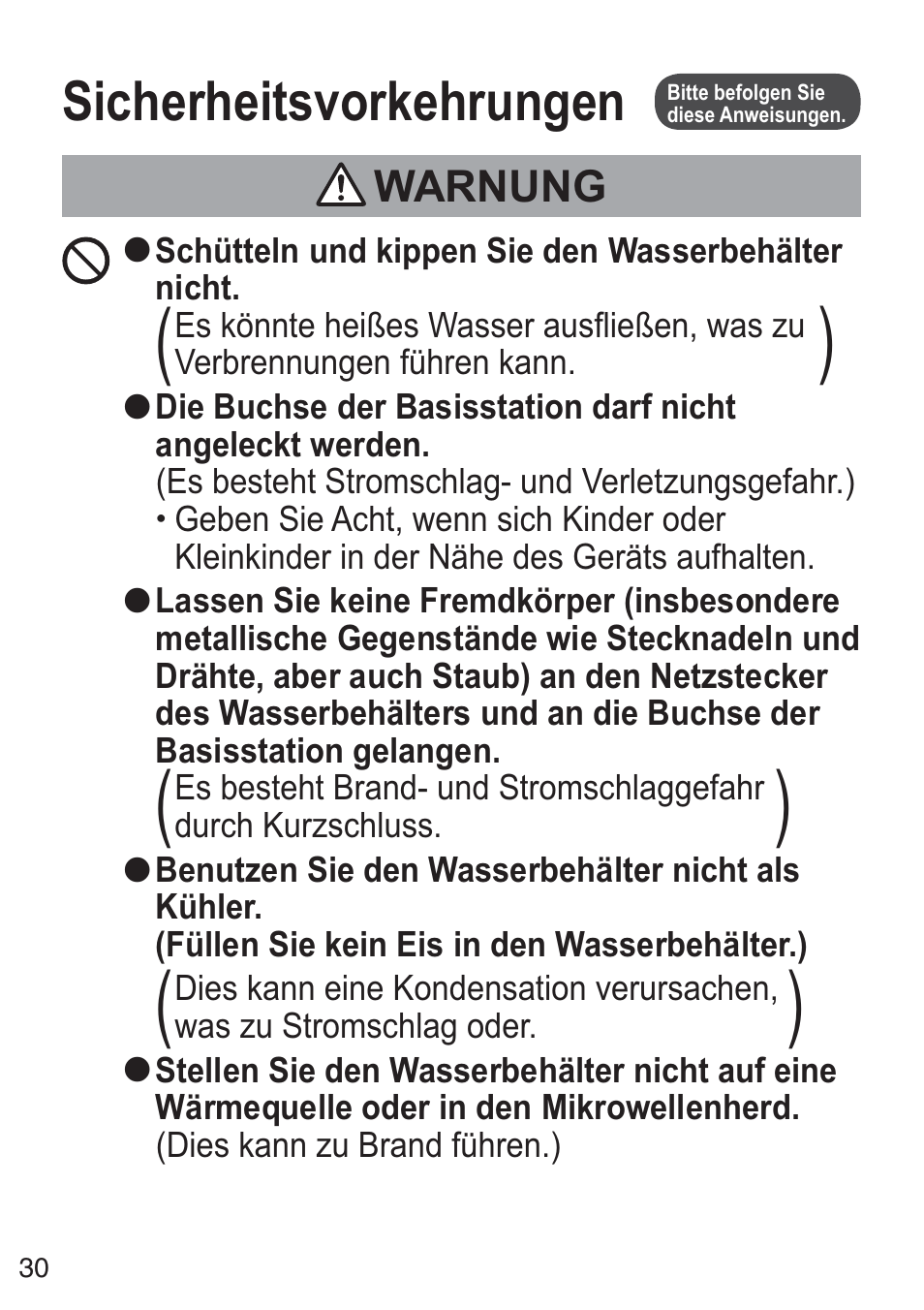 Sicherheitsvorkehrungen | Panasonic NCZK1VXE User Manual | Page 30 / 128