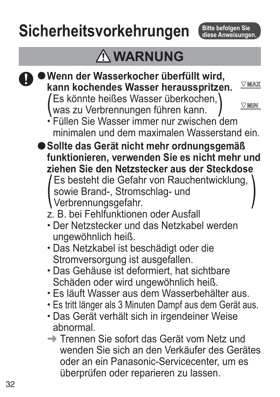 Sicherheitsvorkehrungen, Warnung | Panasonic NCZK1VXE User Manual | Page 32 / 128