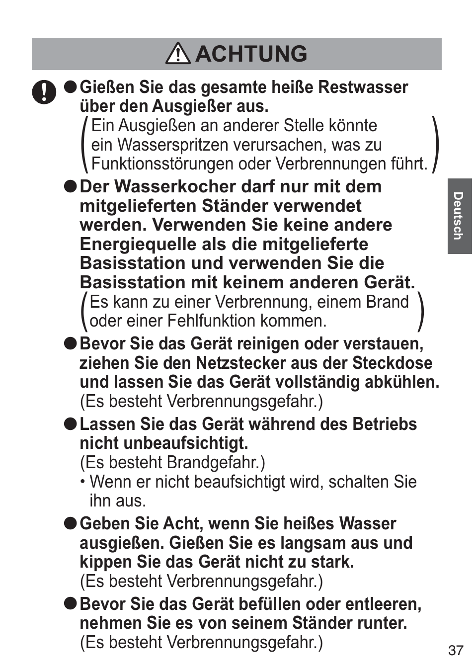 Achtung | Panasonic NCZK1VXE User Manual | Page 37 / 128