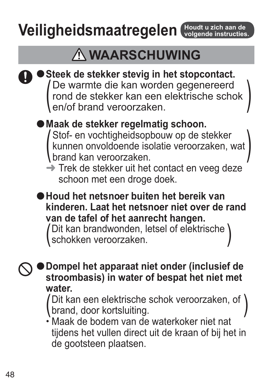 Veiligheidsmaatregelen | Panasonic NCZK1VXE User Manual | Page 48 / 128