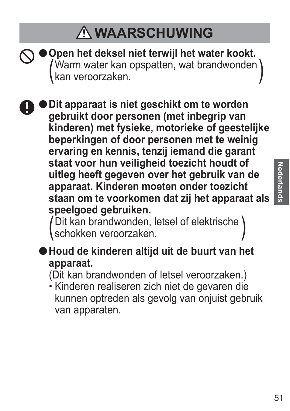 Waarschuwing | Panasonic NCZK1VXE User Manual | Page 51 / 128