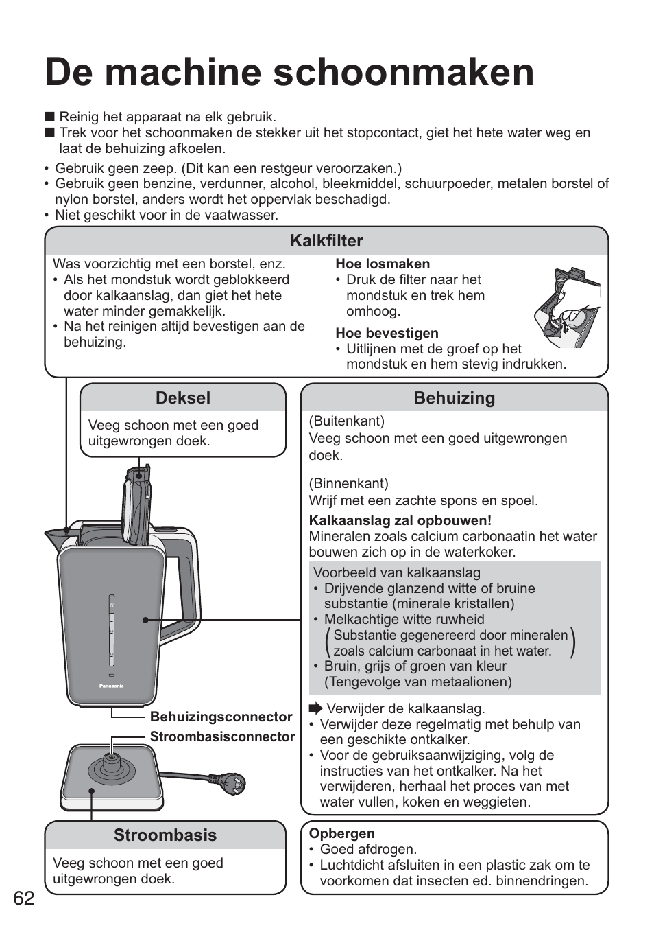 De machine schoonmaken | Panasonic NCZK1VXE User Manual | Page 62 / 128