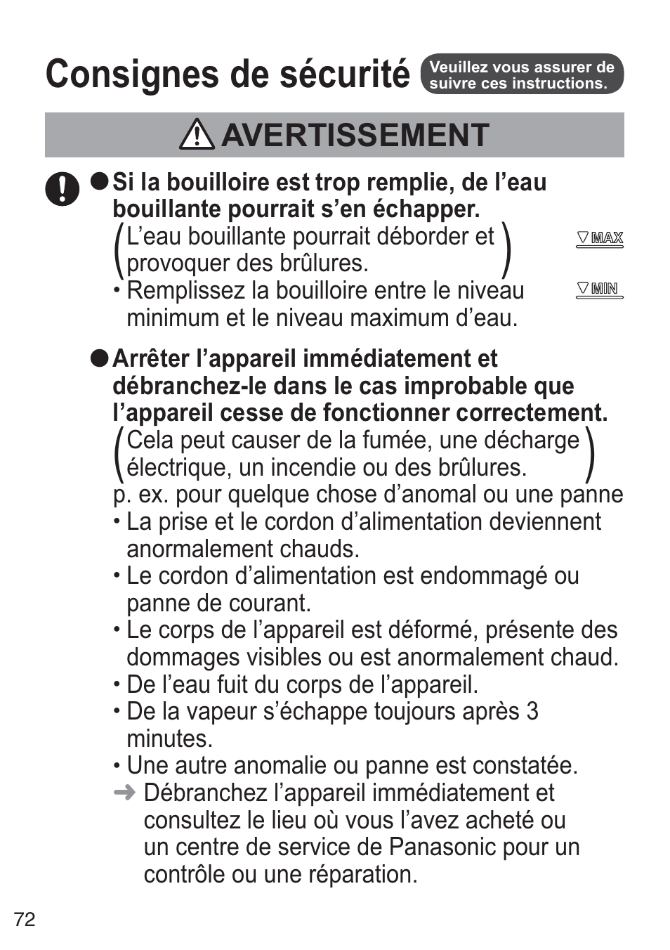 Consignes de sécurité, Avertissement | Panasonic NCZK1VXE User Manual | Page 72 / 128