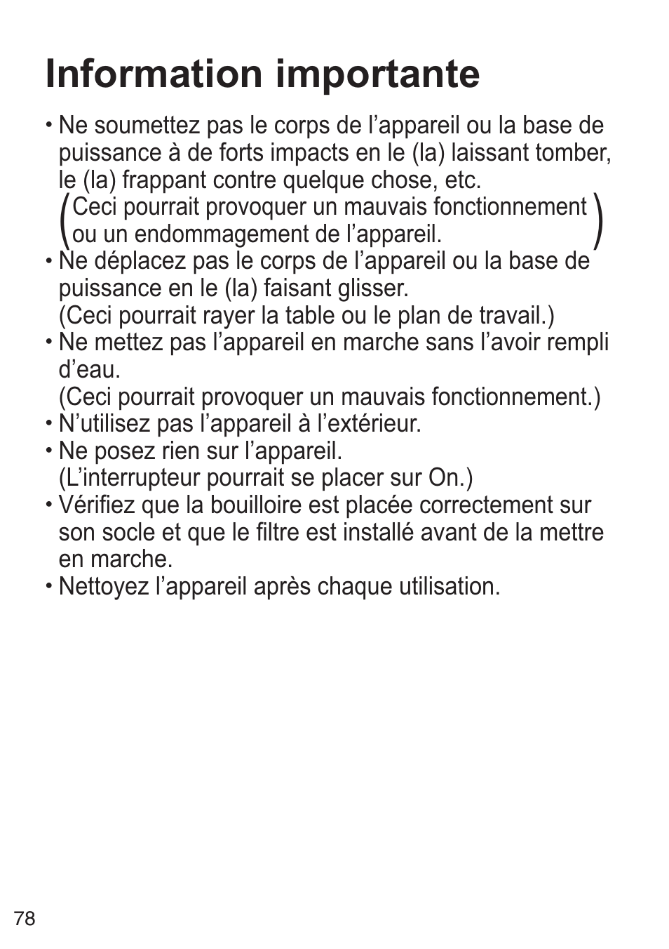 Information importante, Ne posez rien sur l’appareil | Panasonic NCZK1VXE User Manual | Page 78 / 128