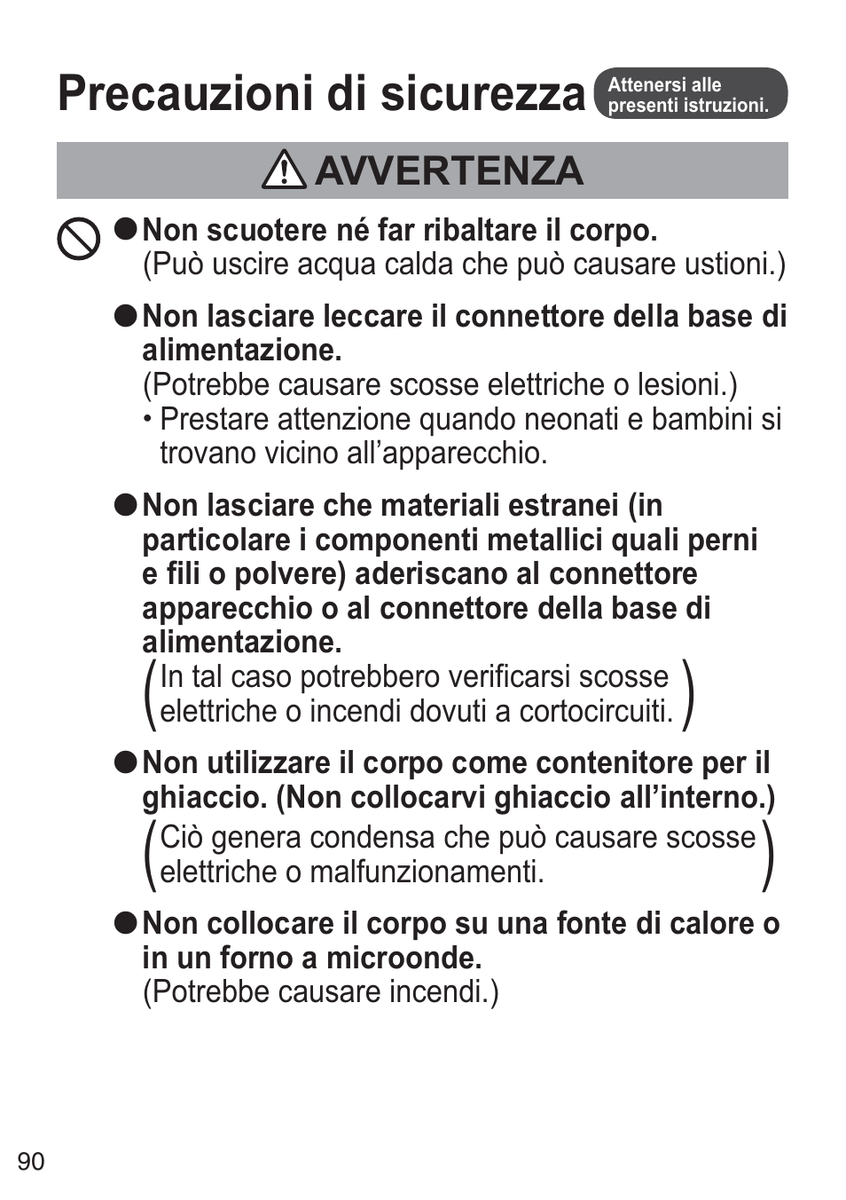 Precauzioni di sicurezza, Avvertenza | Panasonic NCZK1VXE User Manual | Page 90 / 128