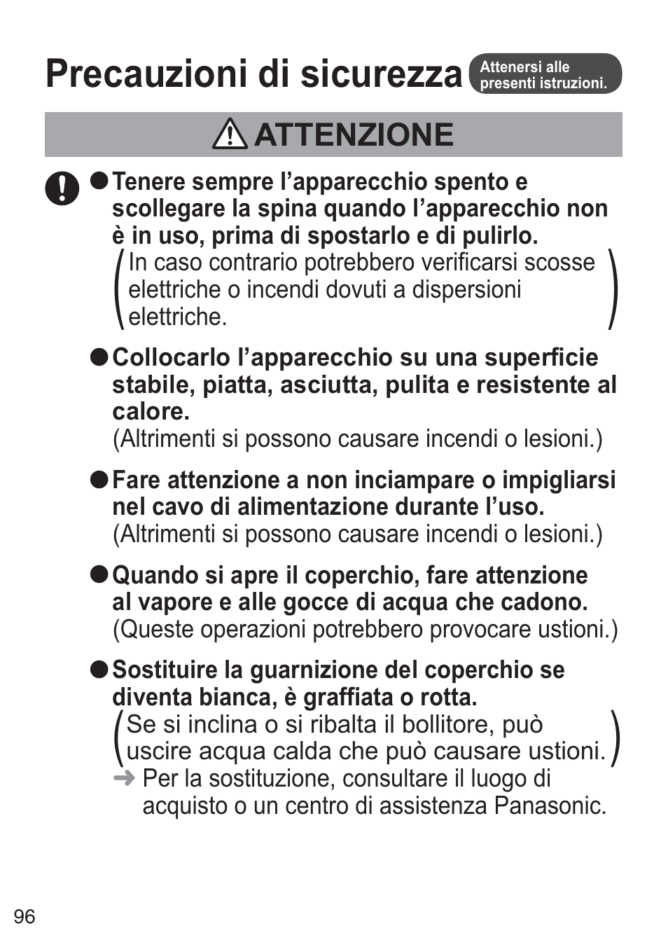 Precauzioni di sicurezza | Panasonic NCZK1VXE User Manual | Page 96 / 128