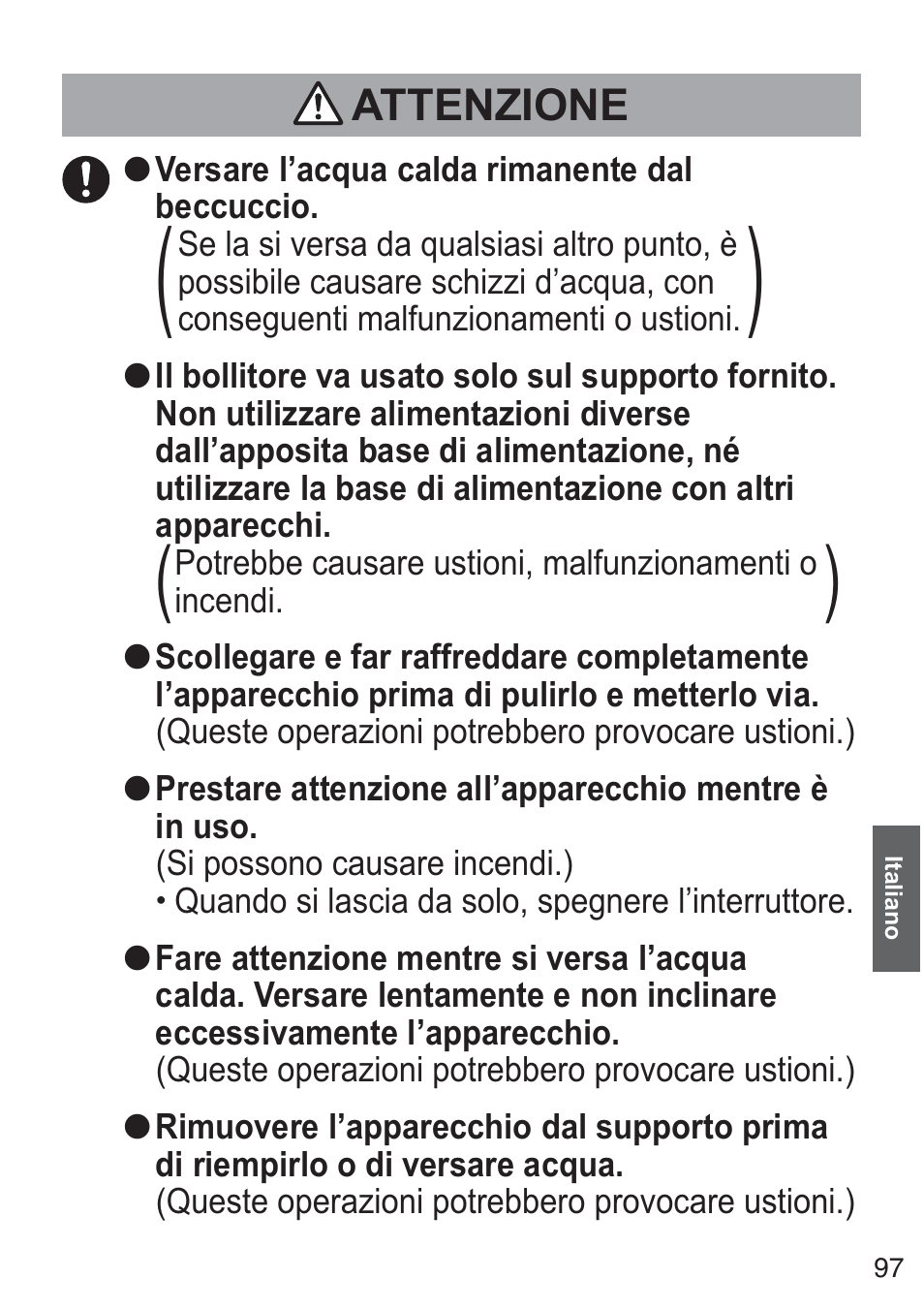 Attenzione | Panasonic NCZK1VXE User Manual | Page 97 / 128