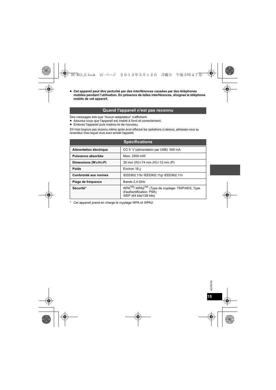 Panasonic DYWL5E User Manual | Page 15 / 44