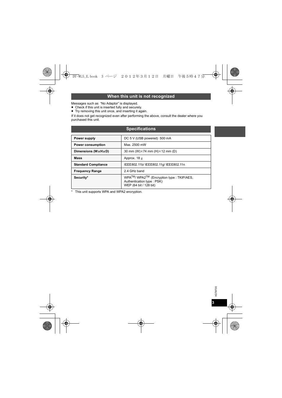 Panasonic DYWL5E User Manual | Page 3 / 44