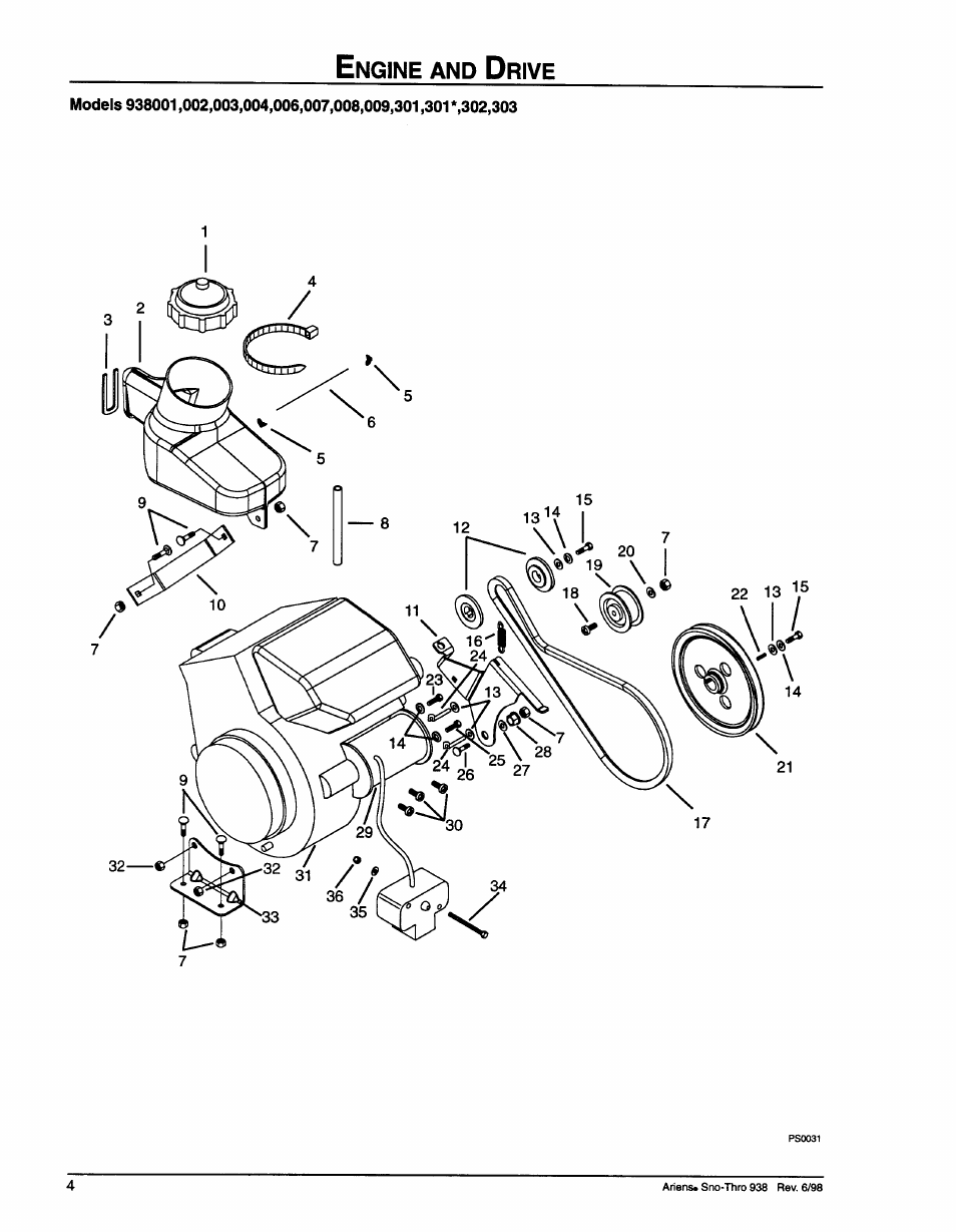Engine and drive | Ariens SNO-THRO 009-SS522E User Manual | Page 6 / 14