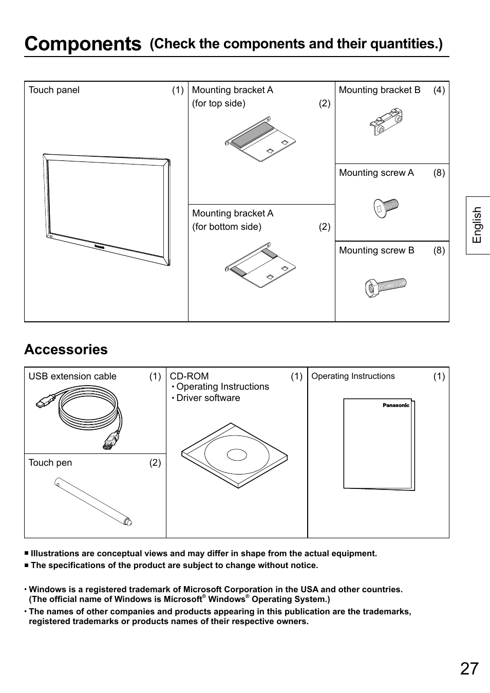 Components, English | Panasonic TYTP65P30K User Manual | Page 27 / 108