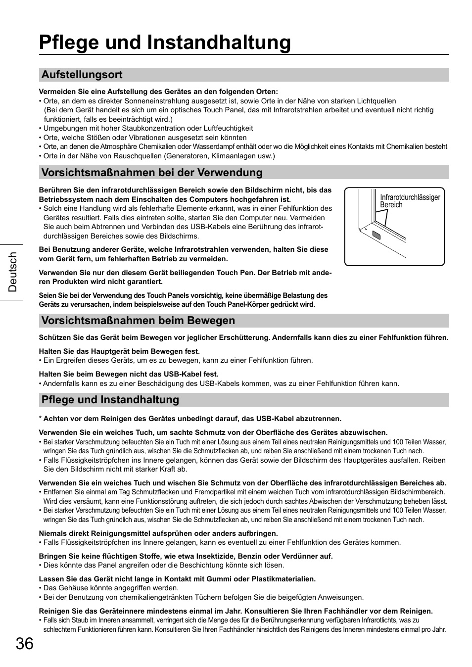 Pfl ege und instandhaltung | Panasonic TYTP65P30K User Manual | Page 36 / 108