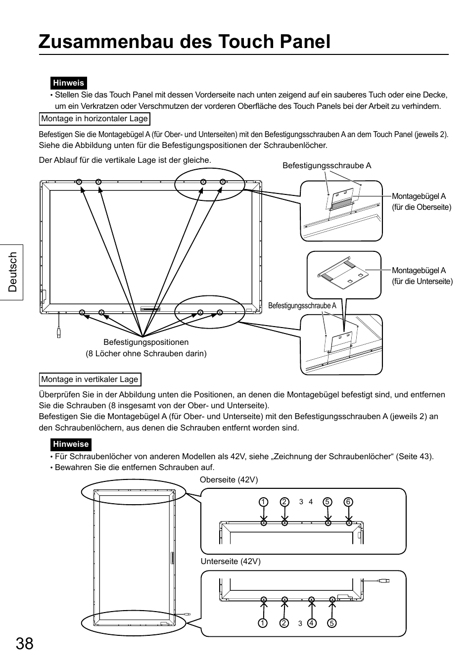 Zusammenbau des touch panel, Deutsch | Panasonic TYTP65P30K User Manual | Page 38 / 108