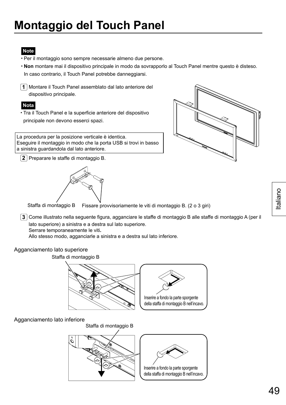 Montaggio del touch panel, Italiano | Panasonic TYTP65P30K User Manual | Page 49 / 108