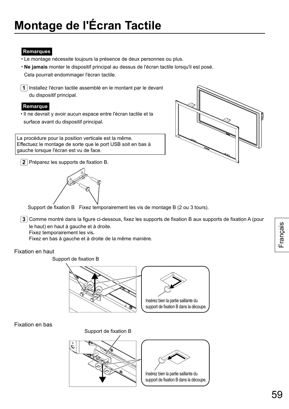 Montage de l'écran tactile, Français | Panasonic TYTP65P30K User Manual | Page 59 / 108