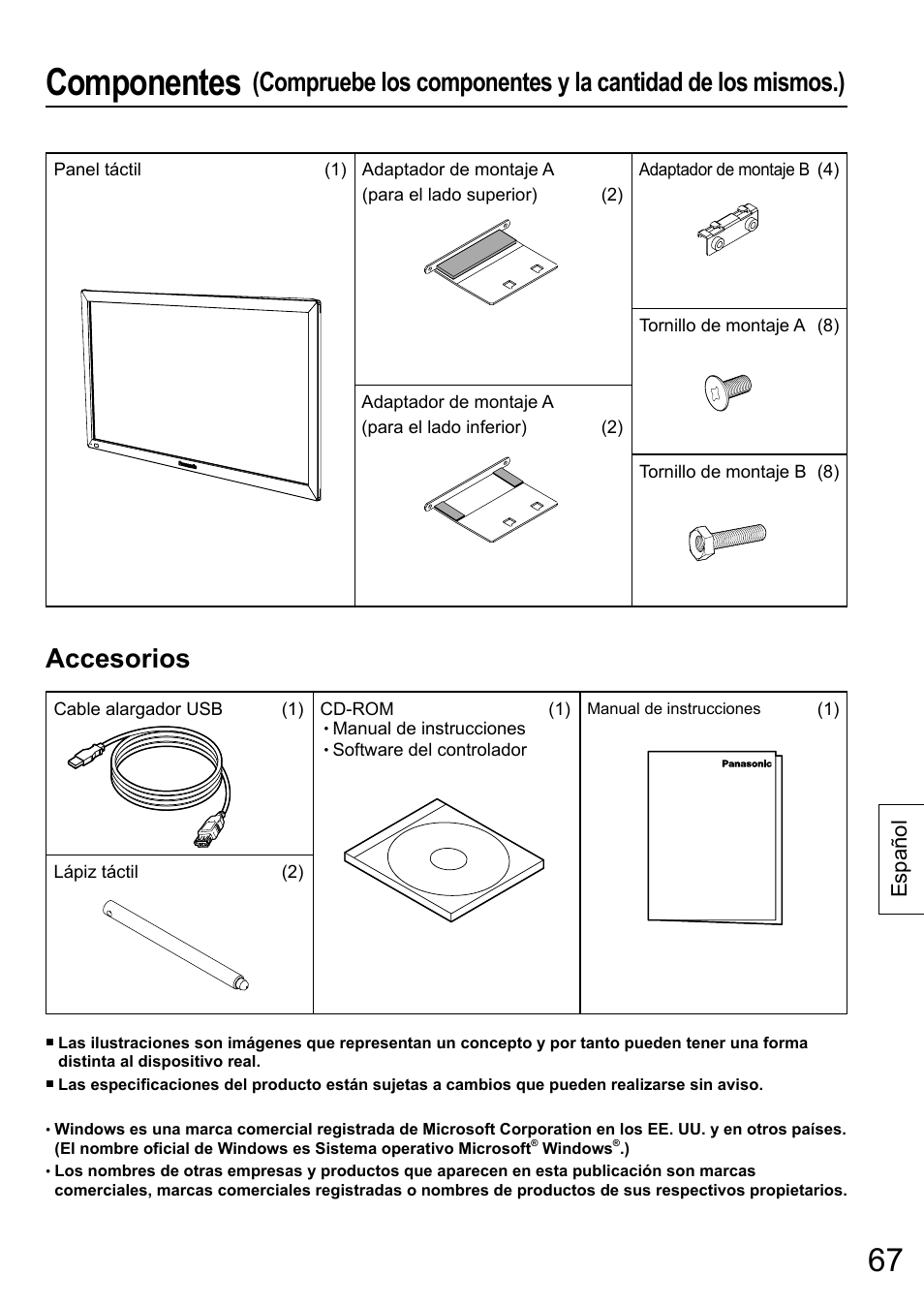 Componentes, Español | Panasonic TYTP65P30K User Manual | Page 67 / 108