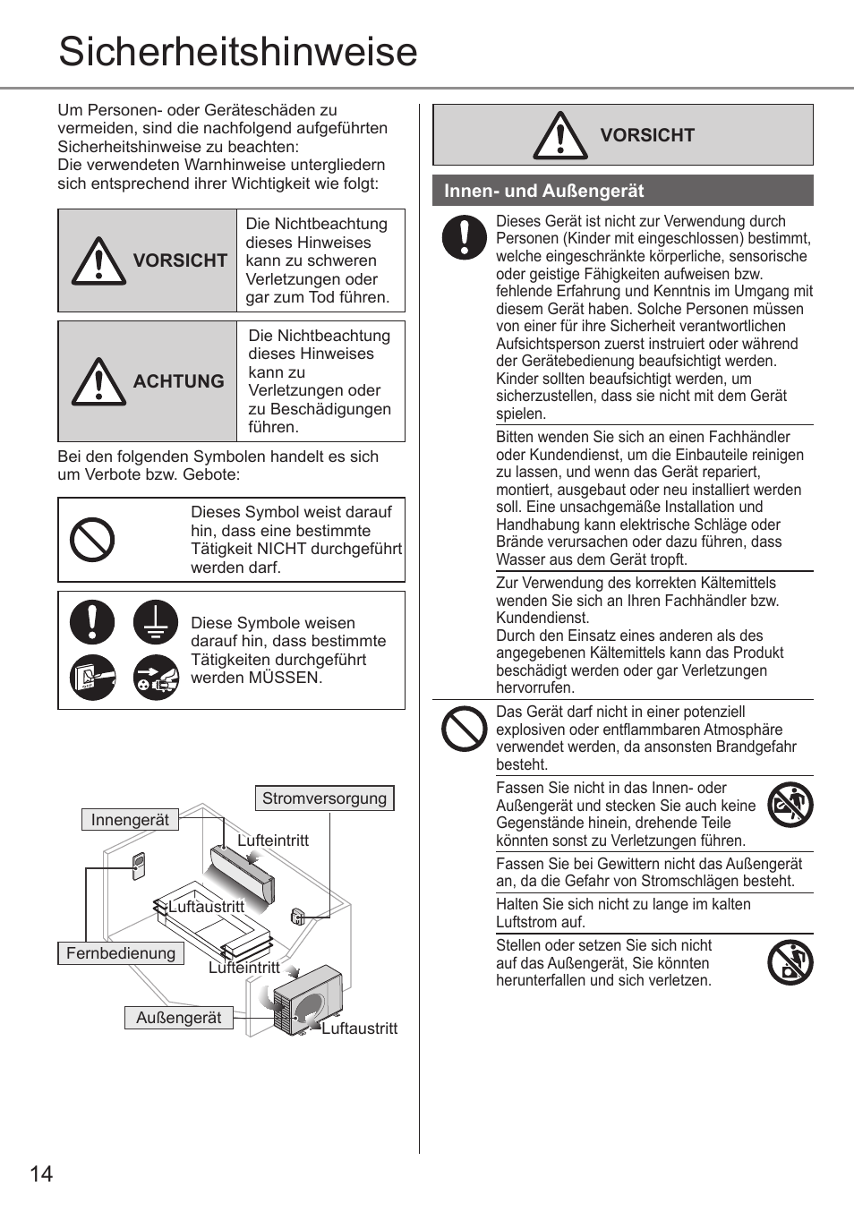 Sicherheitshinweise | Panasonic CSE9PKEA User Manual | Page 14 / 92