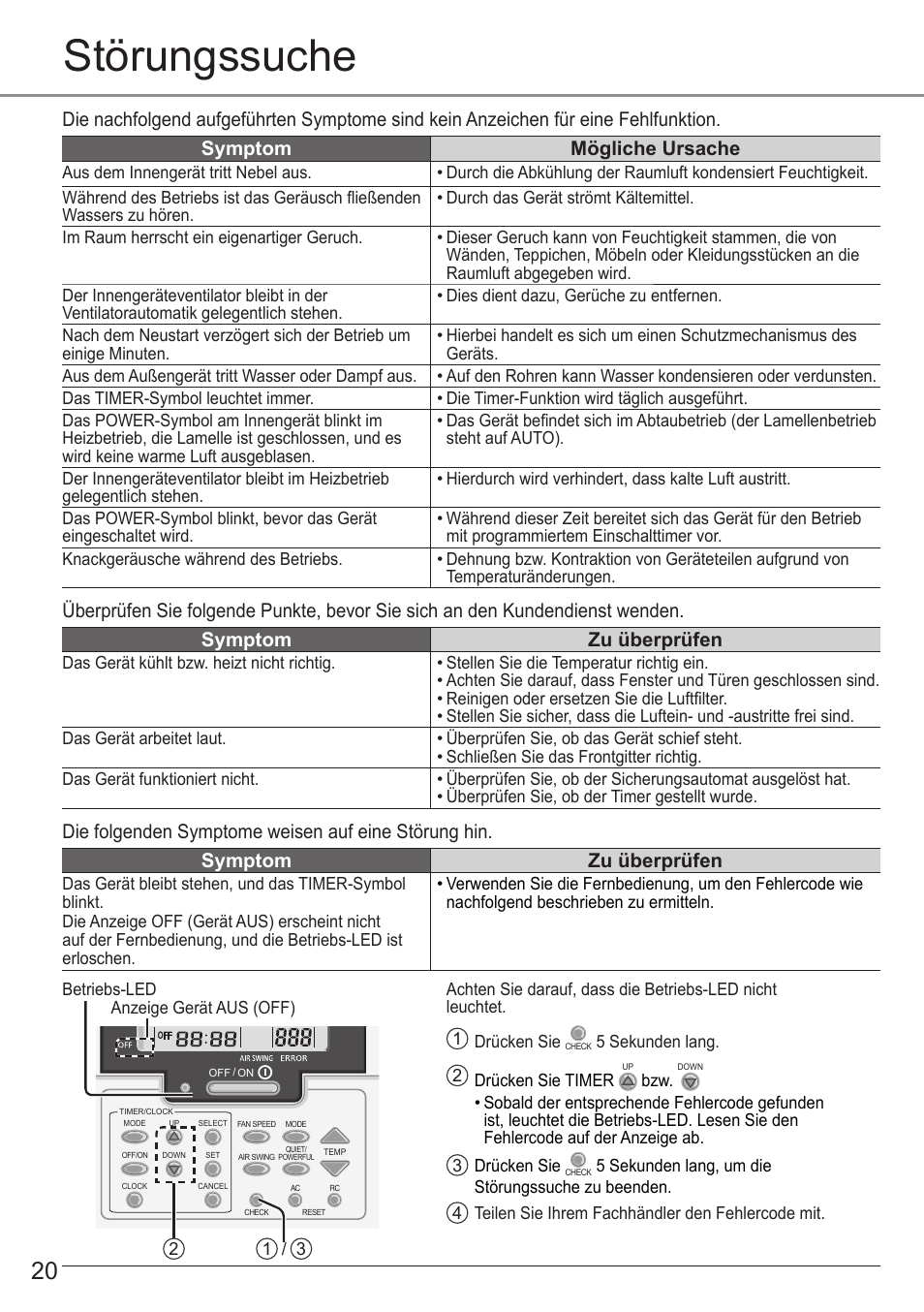 Störungssuche | Panasonic CSE9PKEA User Manual | Page 20 / 92