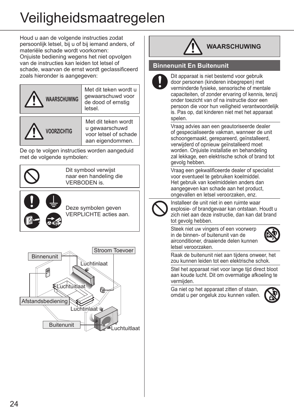 Veiligheidsmaatregelen | Panasonic CSE9PKEA User Manual | Page 24 / 92