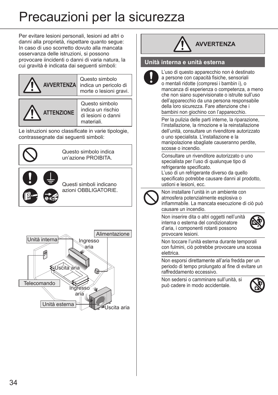 Precauzioni per la sicurezza | Panasonic CSE9PKEA User Manual | Page 34 / 92