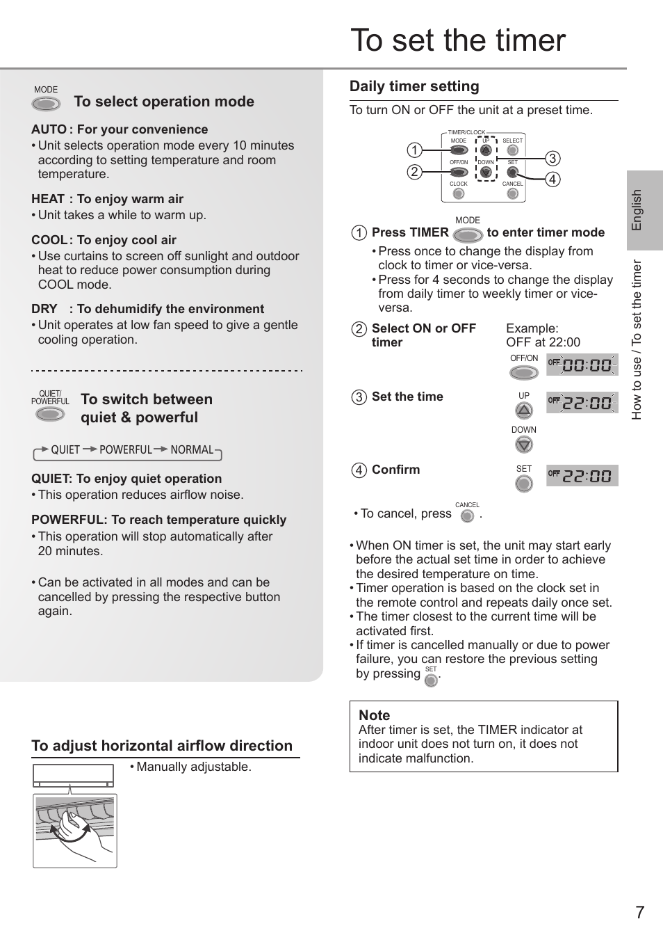 Daily timer setting | Panasonic CSE9PKEA User Manual | Page 7 / 92