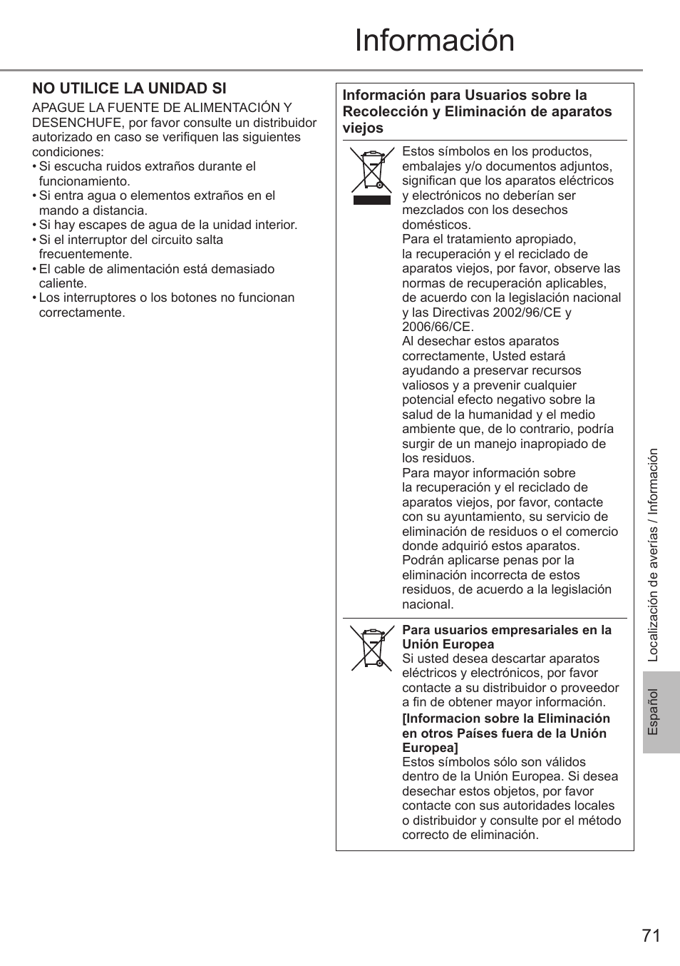 Información | Panasonic CSE9PKEA User Manual | Page 71 / 92