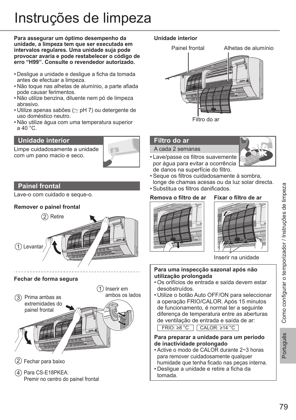 Instruções de limpeza | Panasonic CSE9PKEA User Manual | Page 79 / 92