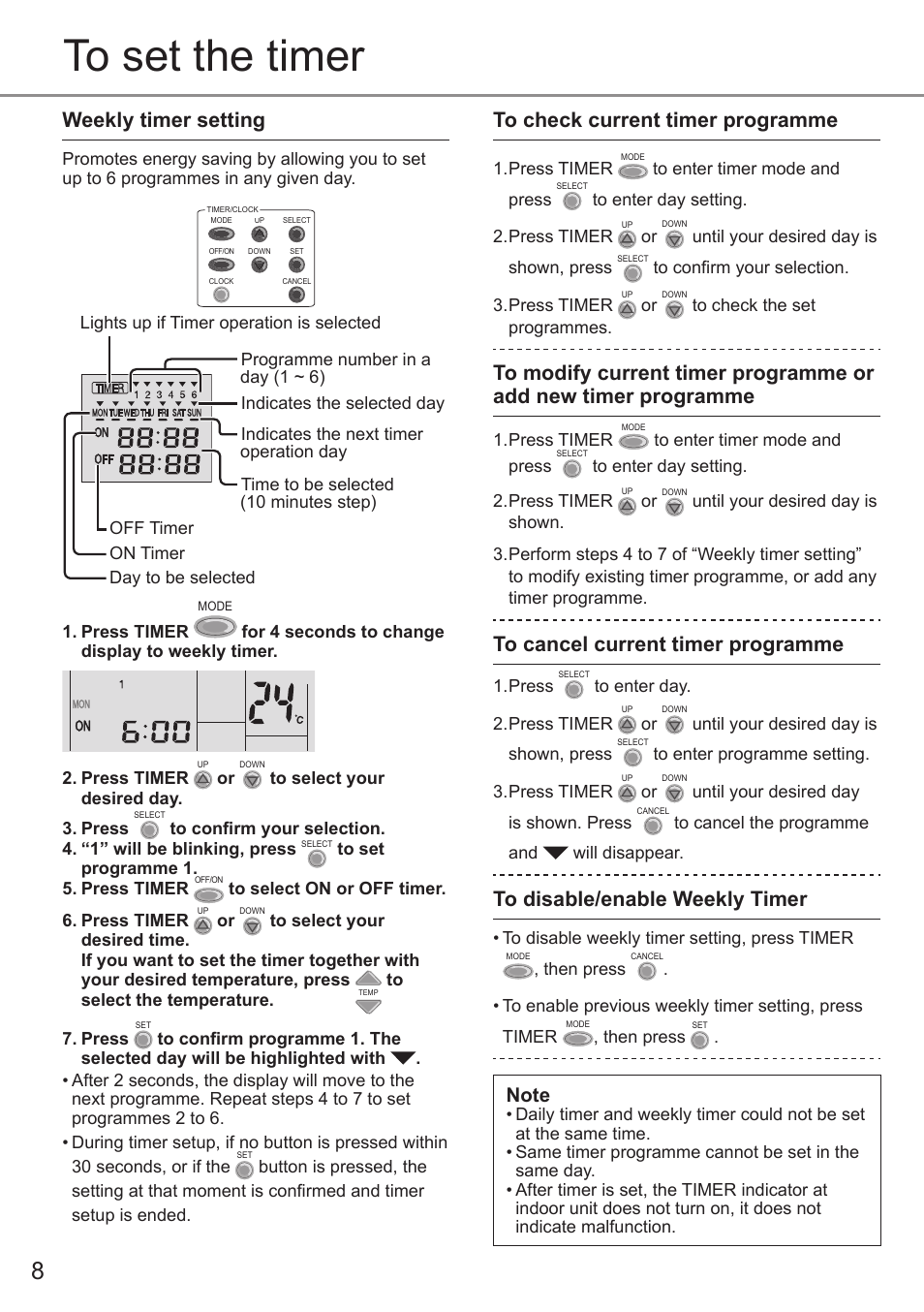 Weekly timer setting | Panasonic CSE9PKEA User Manual | Page 8 / 92