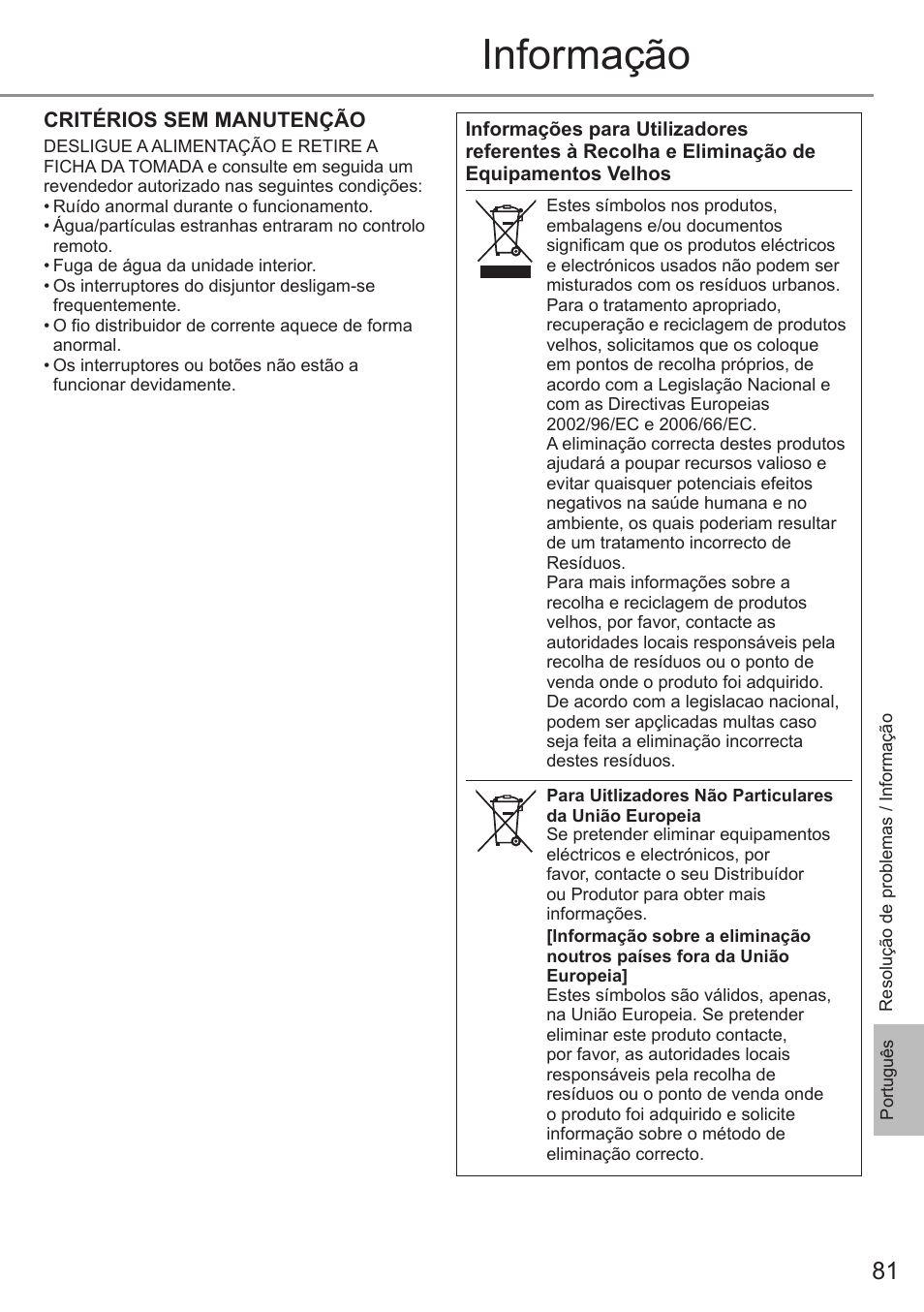 Informação | Panasonic CSE9PKEA User Manual | Page 81 / 92