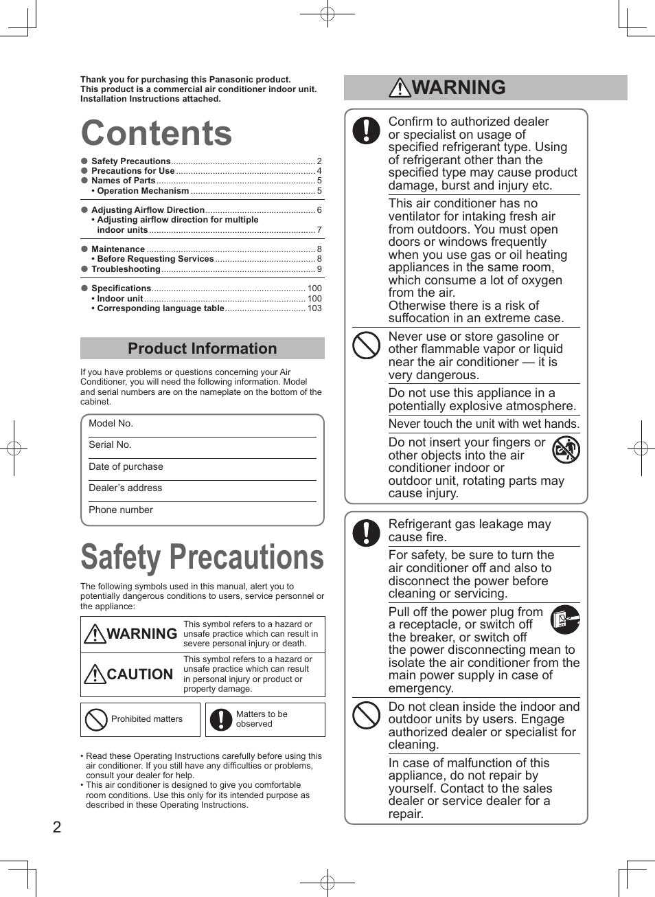 Panasonic S106MF2E5A User Manual | Page 2 / 108