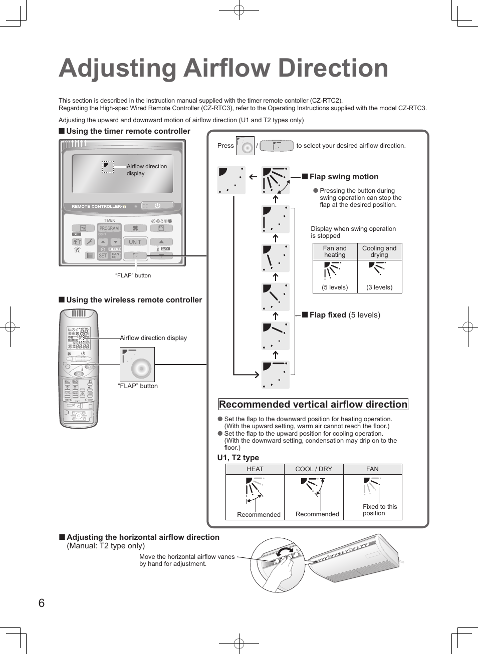 Adjusting airflow direction, Recommended vertical airflow direction | Panasonic S106MF2E5A User Manual | Page 6 / 108