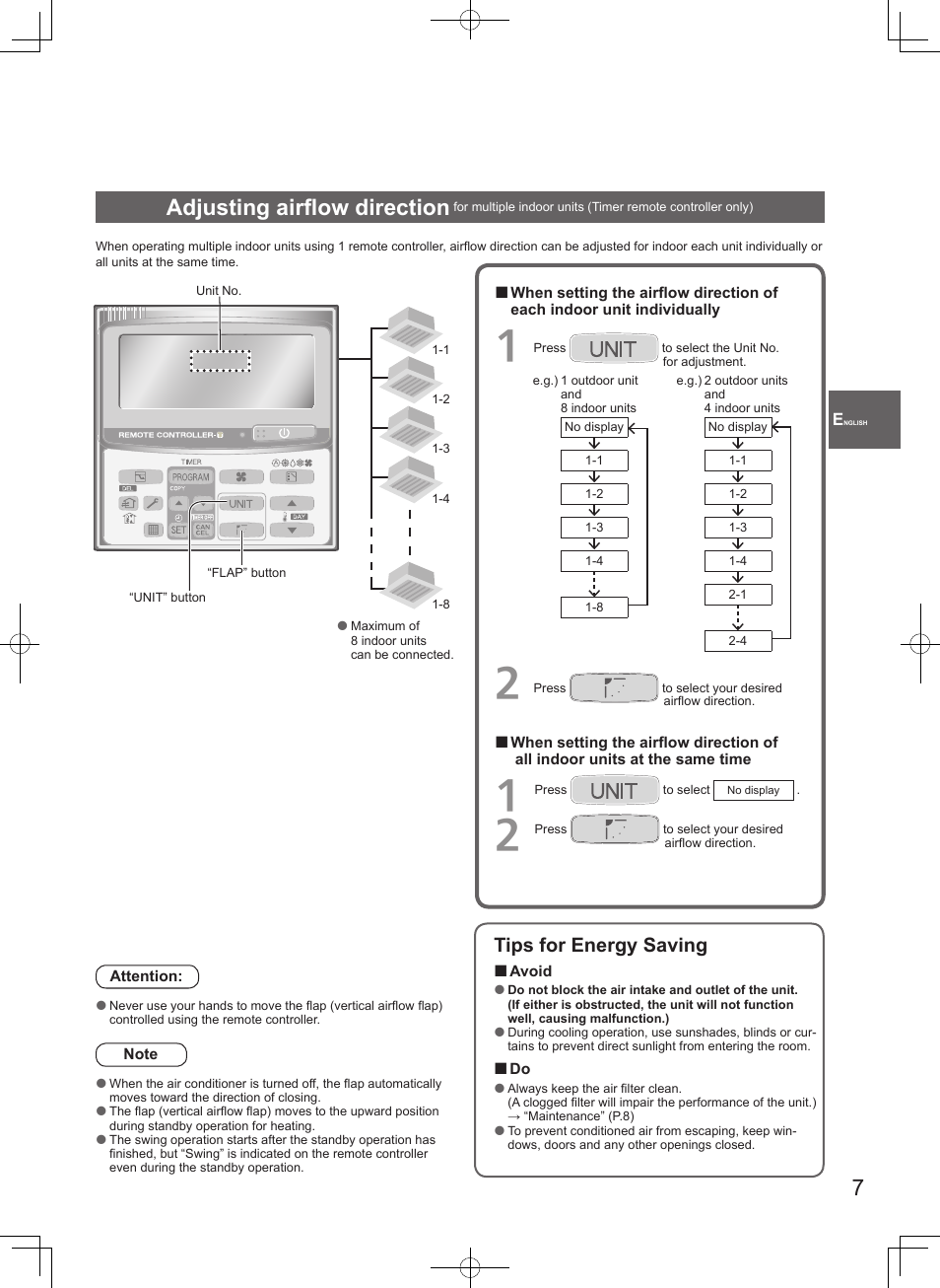 Adjusting airflow direction, Tips for energy saving | Panasonic S106MF2E5A User Manual | Page 7 / 108