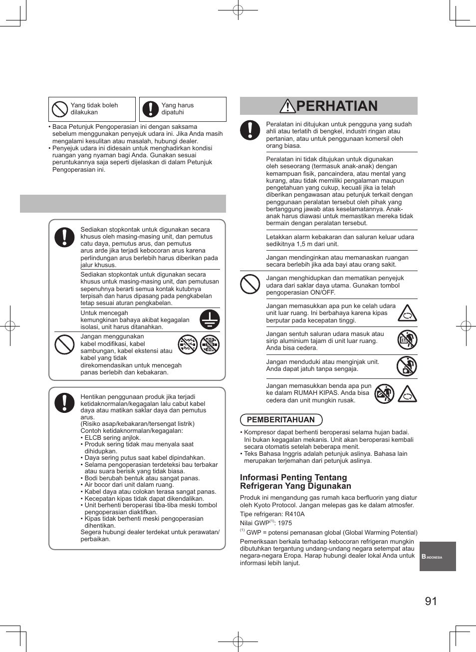 Peringatan perhatian | Panasonic S106MF2E5A User Manual | Page 91 / 108