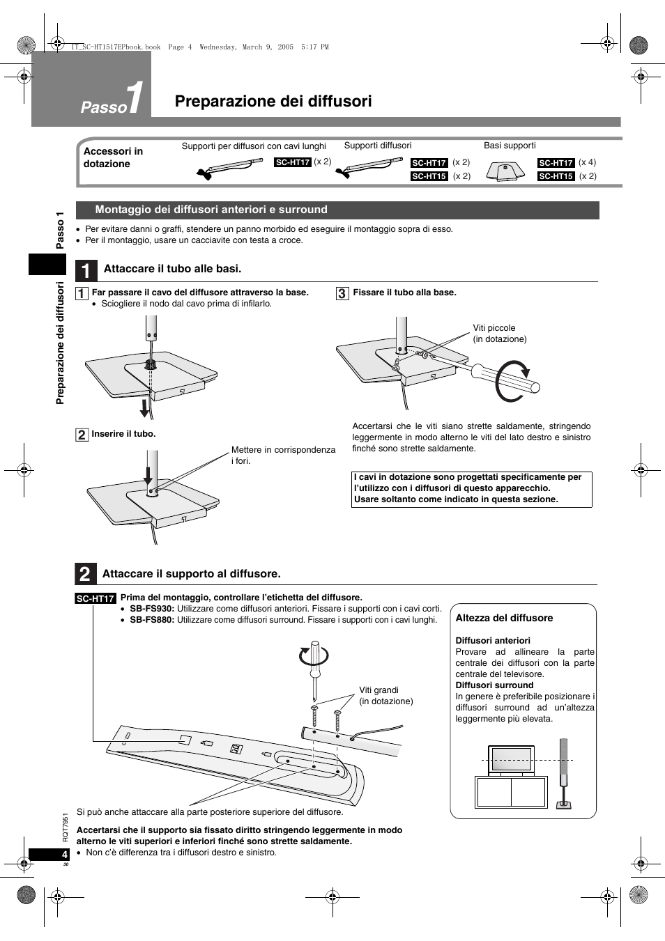 Preparazione dei diffusori passo | Panasonic SCHT17 User Manual | Page 30 / 80