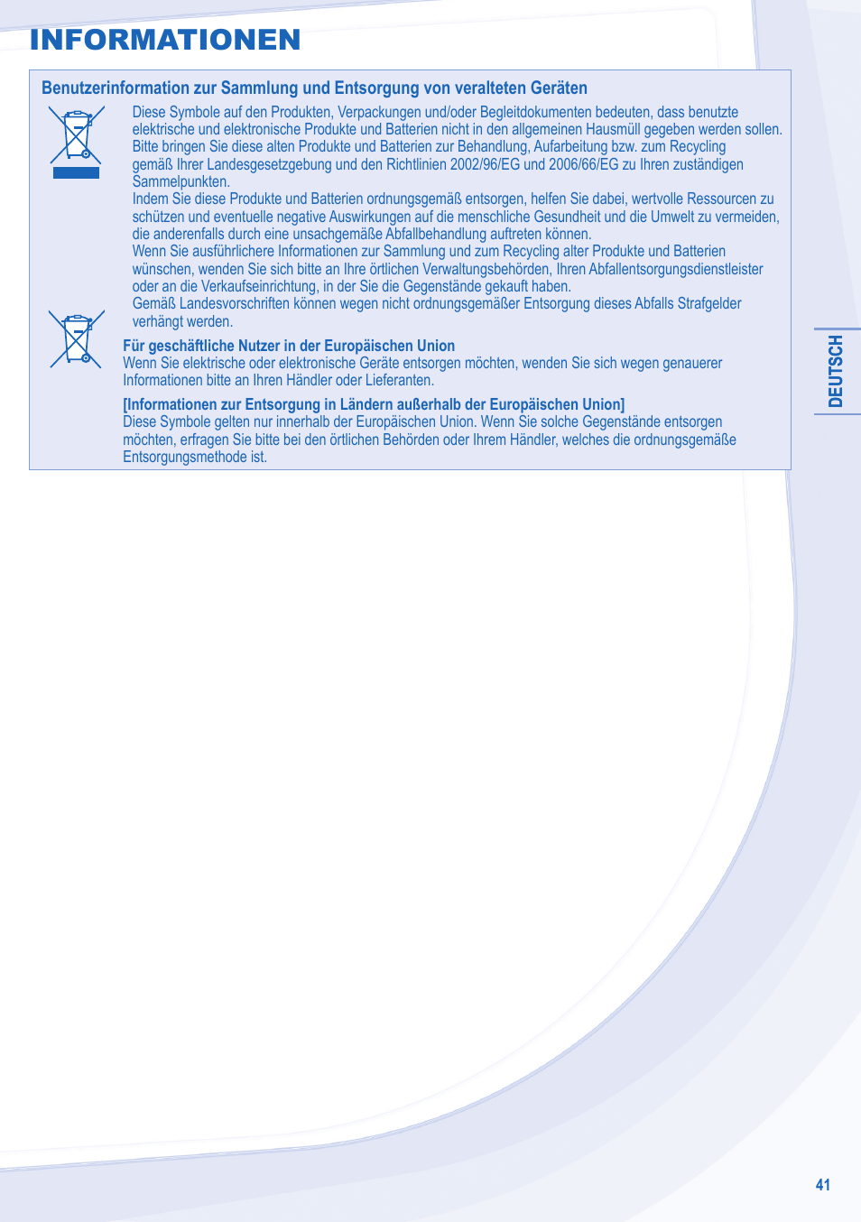 Informationen | Panasonic WHSXC09D3E8 User Manual | Page 41 / 92