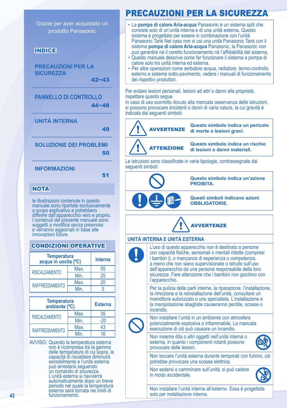 Precauzioni per la sicurezza | Panasonic WHSXC09D3E8 User Manual | Page 42 / 92