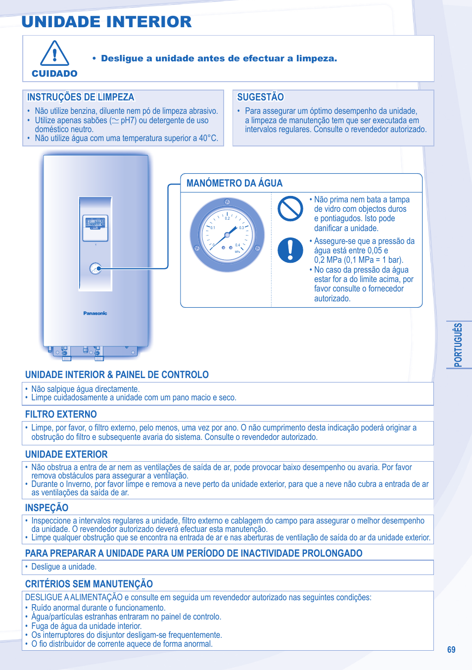 Unidade interior | Panasonic WHSXC09D3E8 User Manual | Page 69 / 92