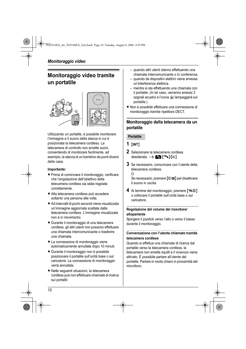 Monitoraggio video, Monitoraggio video tramite un portatile | Panasonic KXTG9140EX User Manual | Page 10 / 60