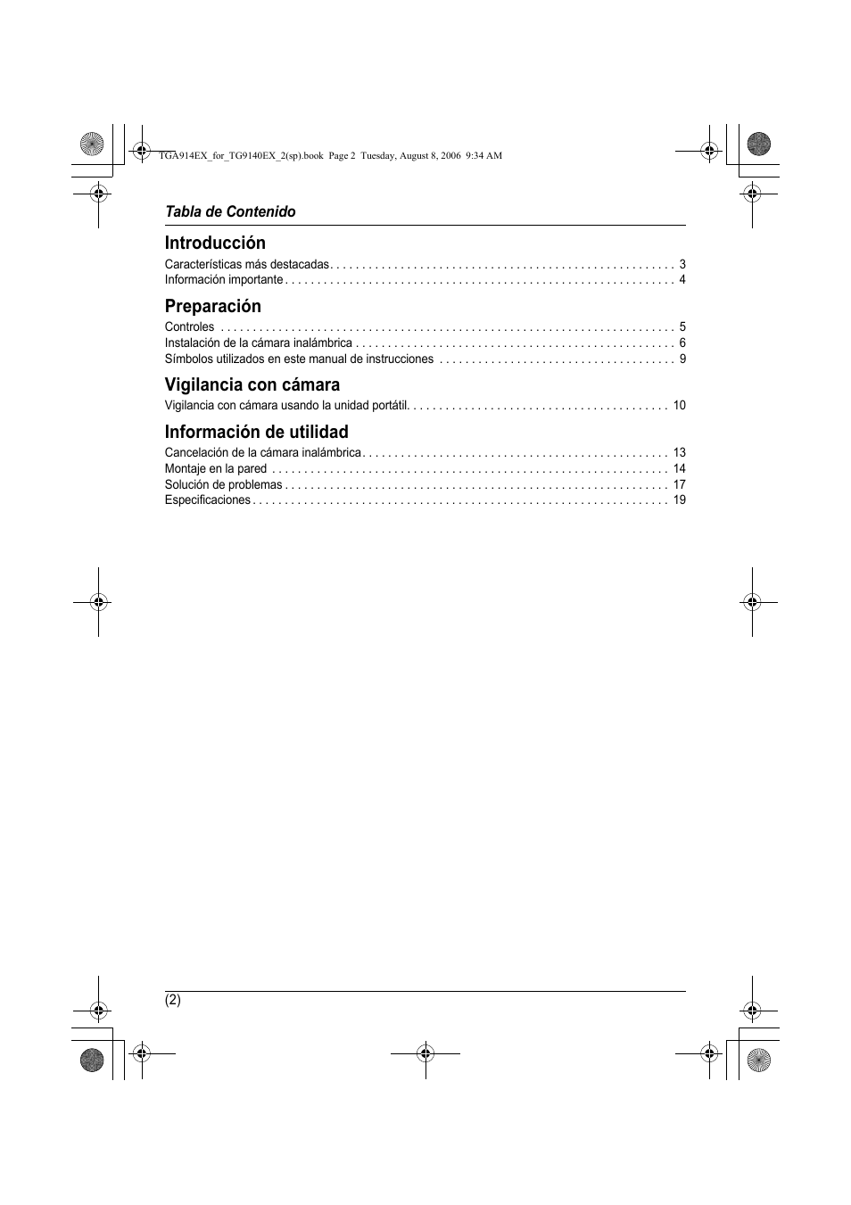 Introducción, Preparación, Vigilancia con cámara | Información de utilidad | Panasonic KXTG9140EX User Manual | Page 22 / 60