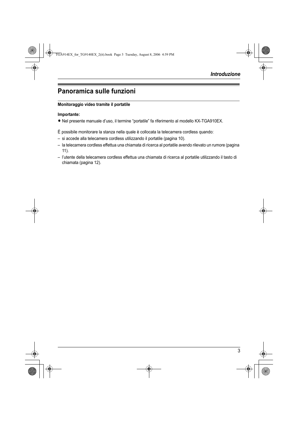 Introduzione, Panoramica sulle funzioni | Panasonic KXTG9140EX User Manual | Page 3 / 60