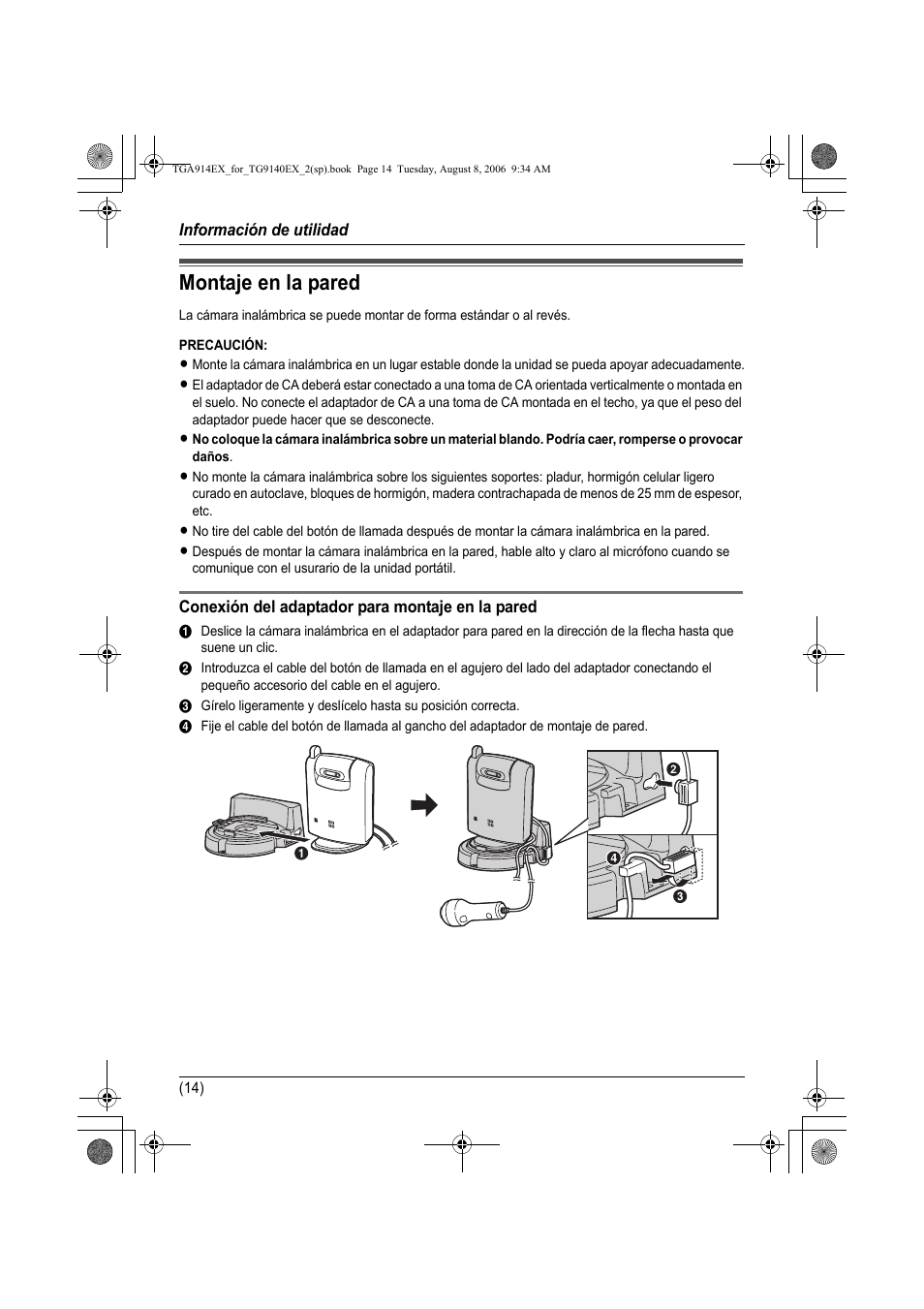 Montaje en la pared | Panasonic KXTG9140EX User Manual | Page 34 / 60