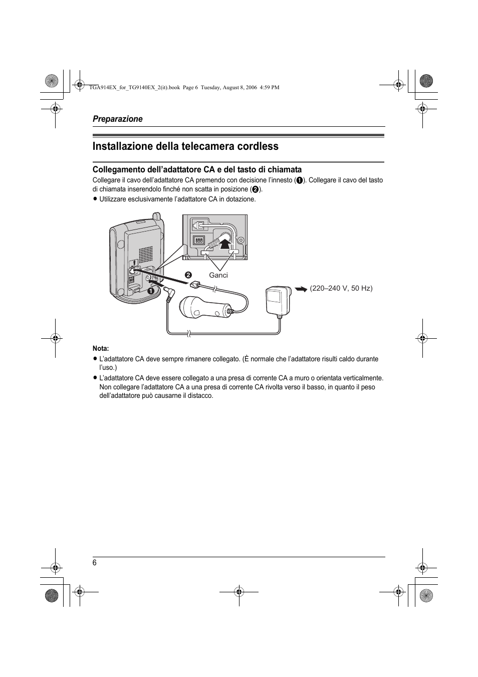 Installazione della telecamera cordless | Panasonic KXTG9140EX User Manual | Page 6 / 60