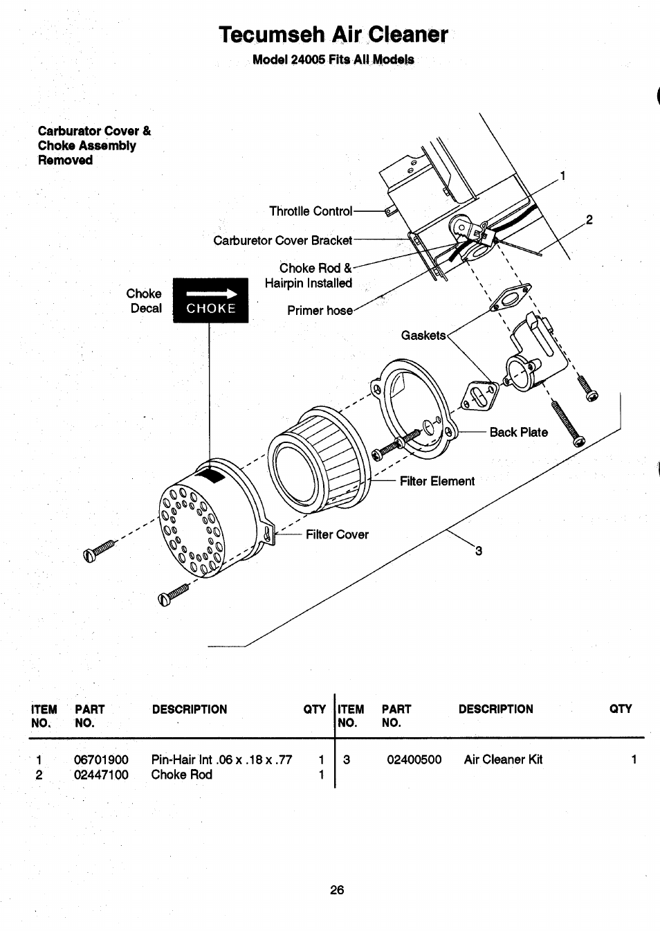 Tecumseh air cleaner | Ariens Sno-Thro PM-24-93 User Manual | Page 27 / 28