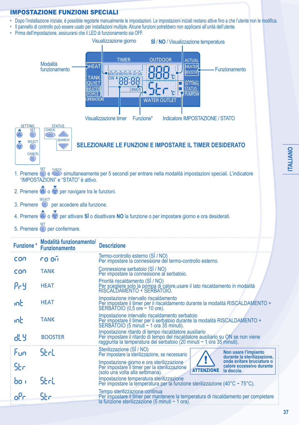 It aliano, Impostazione funzioni speciali | Panasonic WHUD12CE5 User Manual | Page 37 / 76